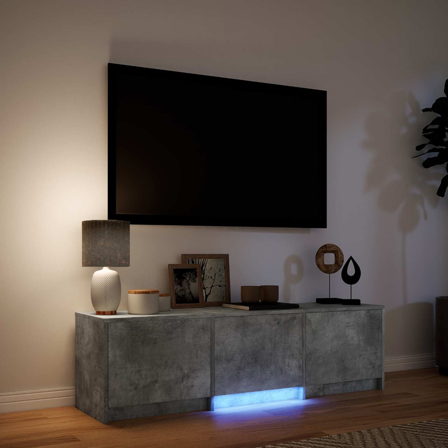 TV-bord med LED 140x34x40 cm BetonGrå Konstrueret træ