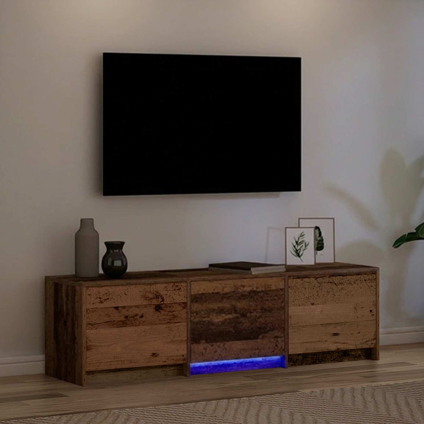 TV-bord med LED Gammelt træ 140 x 34 x 40 cm Konstrueret træ