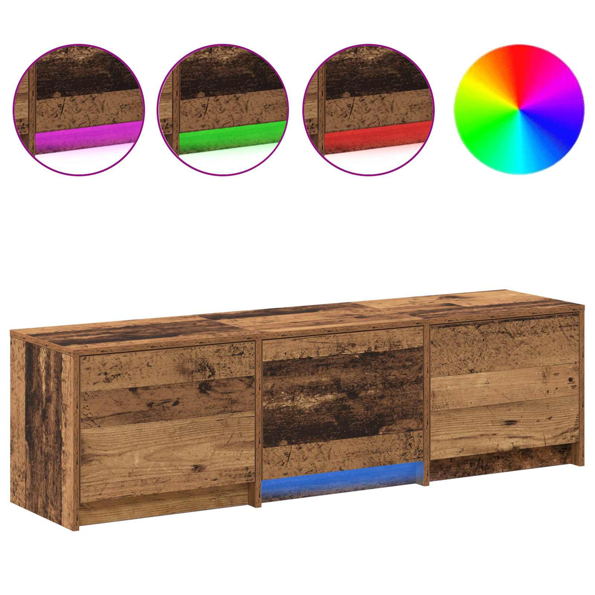 TV-bord med LED Gammelt træ 140 x 34 x 40 cm Konstrueret træ