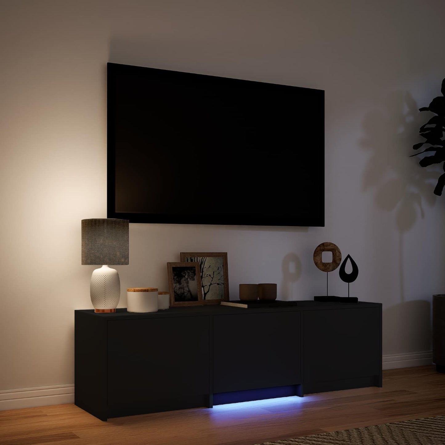 TV-bord med LED 140 x 34 x 40 cm Sort Konstrueret træ