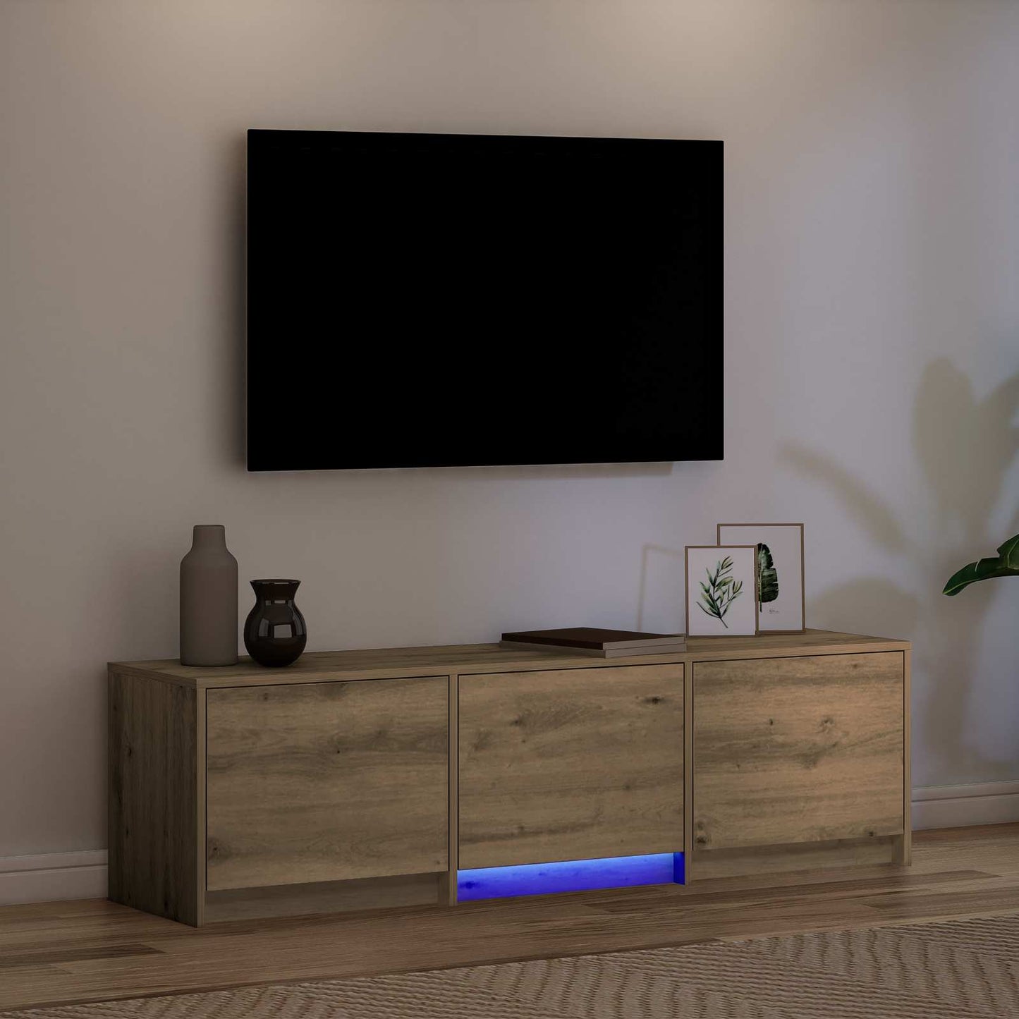 TV-bord med LED 140 x 34 x 40 cm Artisan eg Konstrueret træ