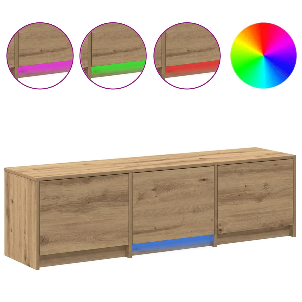 TV-bord med LED 140 x 34 x 40 cm Artisan eg Konstrueret træ
