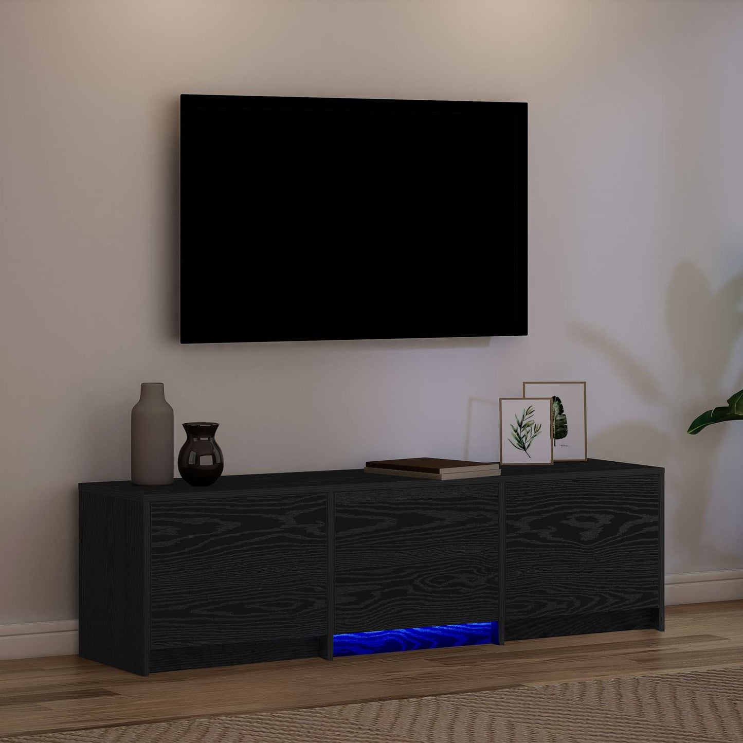 TV-bord med LED Sort Eg 140 x 34 x 40 cm Konstrueret træ