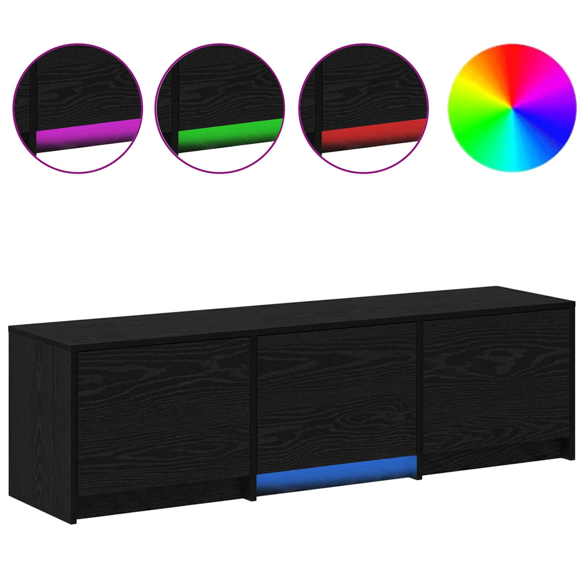 TV-bord med LED Sort Eg 140 x 34 x 40 cm Konstrueret træ