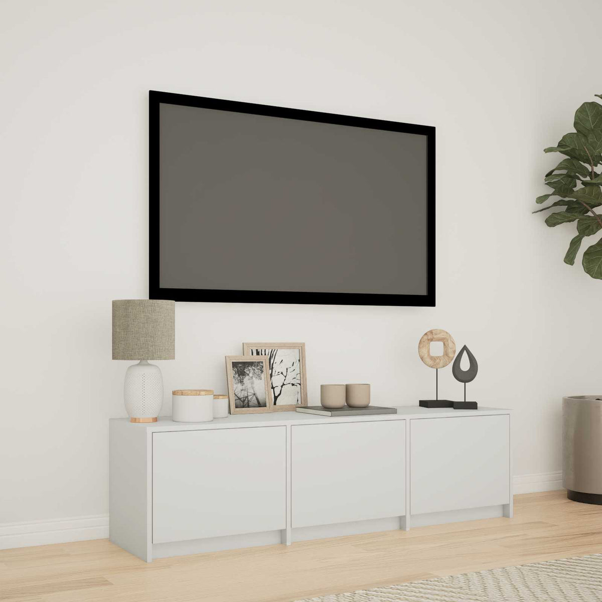 TV-bord med LED 140 x 34 x 40 cm Hvid Konstrueret træ