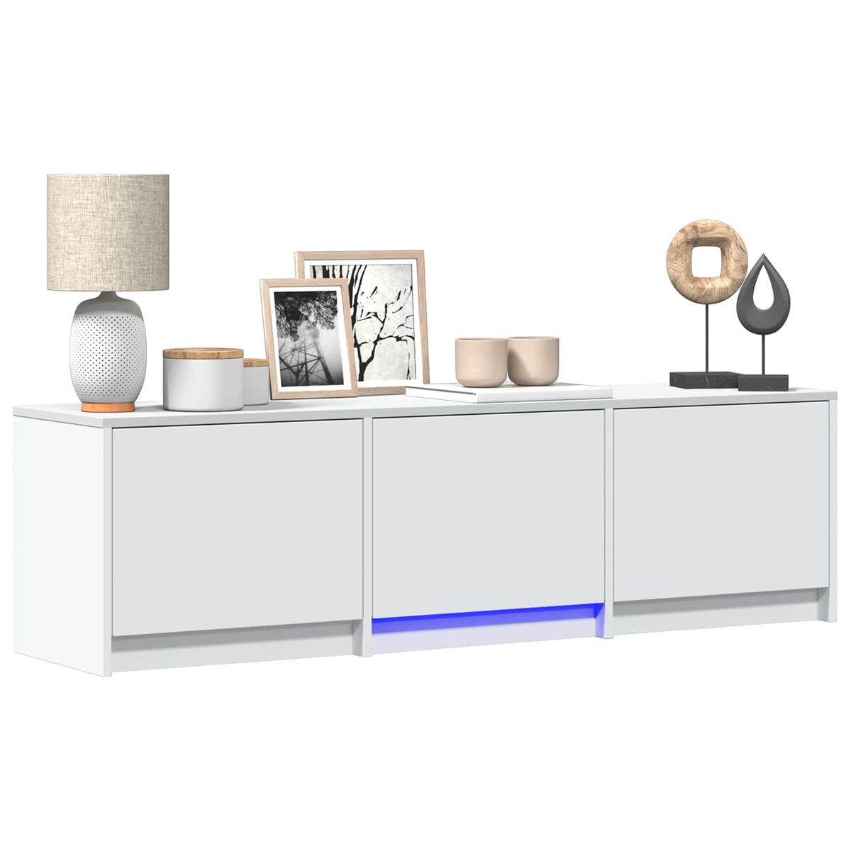 TV-bord med LED 140 x 34 x 40 cm Hvid Konstrueret træ