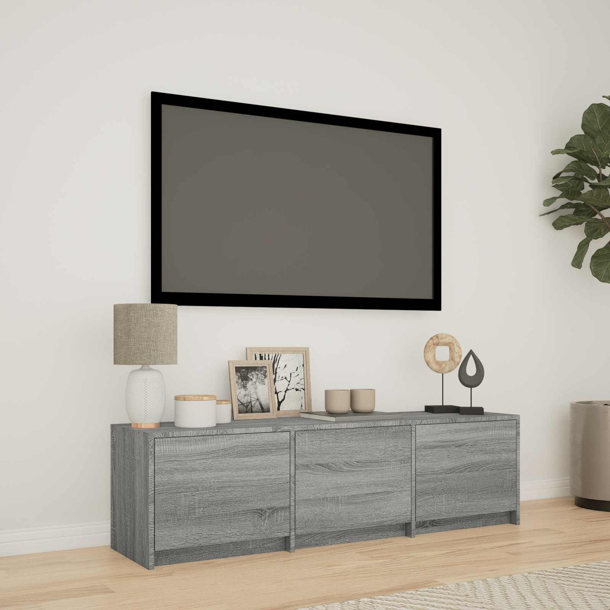 TV-bord med LED 140x34x40 cm Grå Sonoma Konstrueret træ