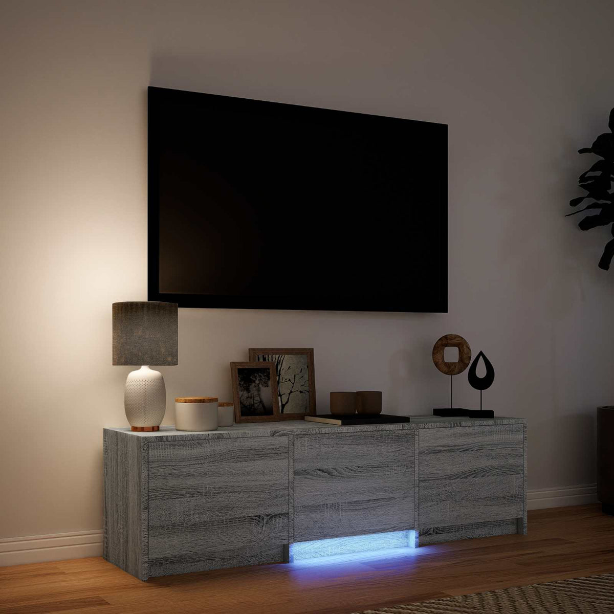 TV-bord med LED 140x34x40 cm Grå Sonoma Konstrueret træ