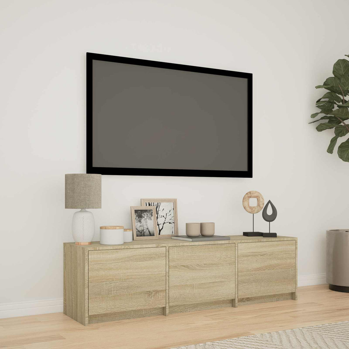 TV-bord med LED 140 x 34 x 40 cm Sonoma eg Konstrueret træ
