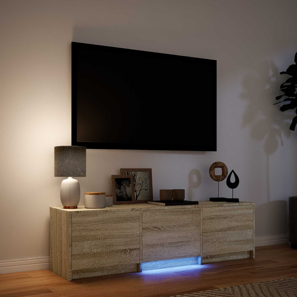 TV-bord med LED 140 x 34 x 40 cm Sonoma eg Konstrueret træ
