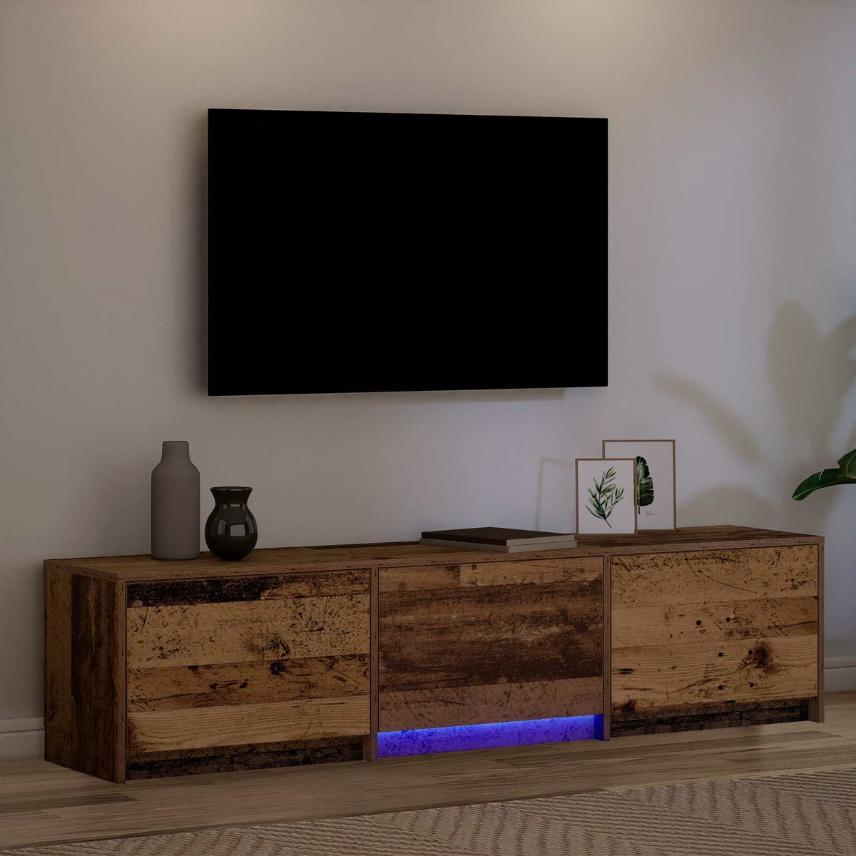 TV-bord med LED Gammelt træ 165 x 34 x 40 cm Konstrueret træ
