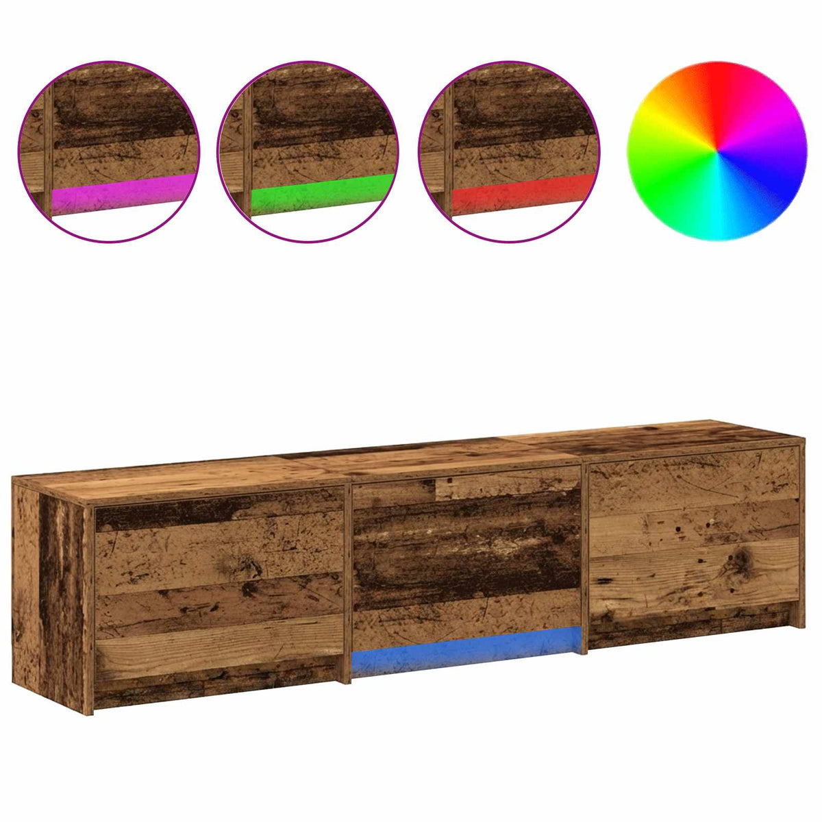 TV-bord med LED Gammelt træ 165 x 34 x 40 cm Konstrueret træ