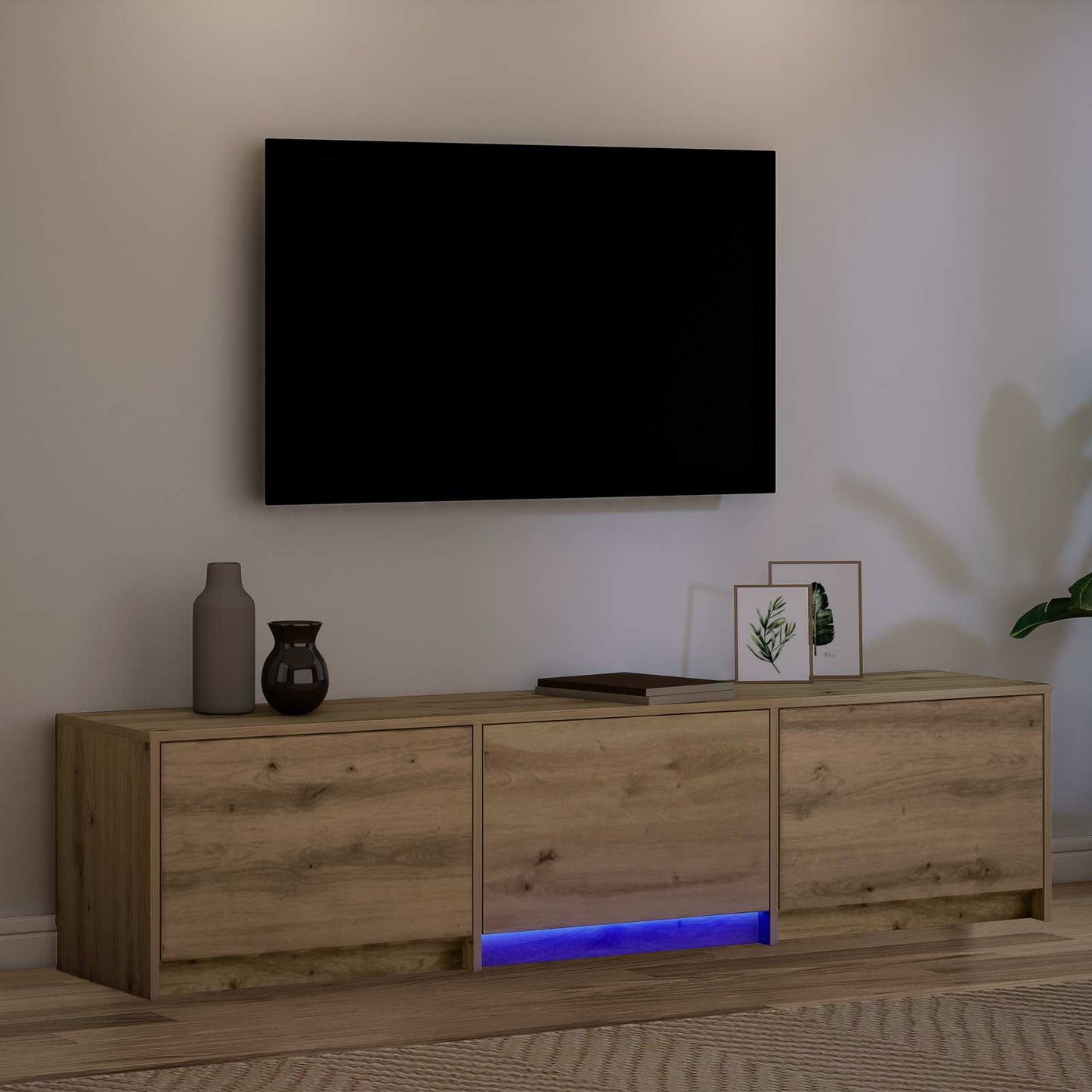 TV-bord med LED 165 x 34 x 40 cm Artisan eg Konstrueret træ