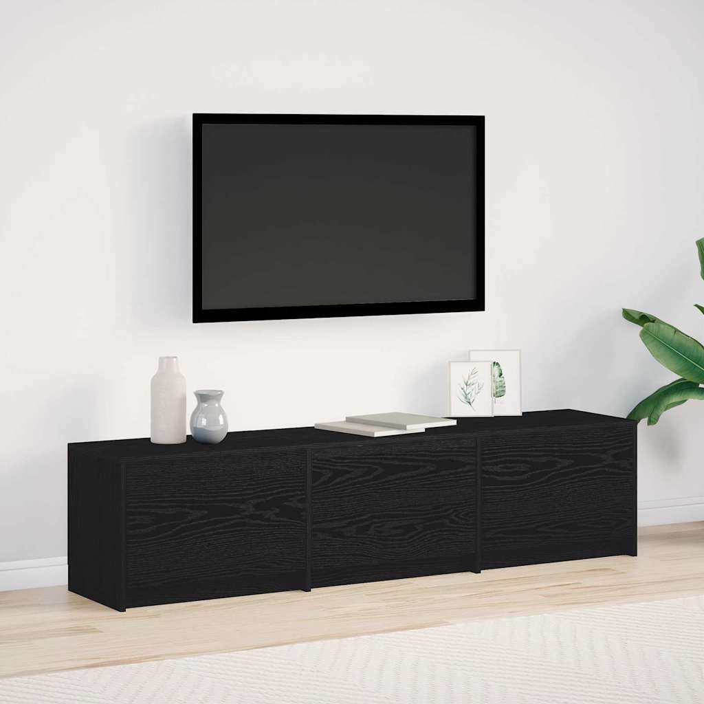 TV-bord med LED Sort Eg 165 x 34 x 40 cm Konstrueret træ