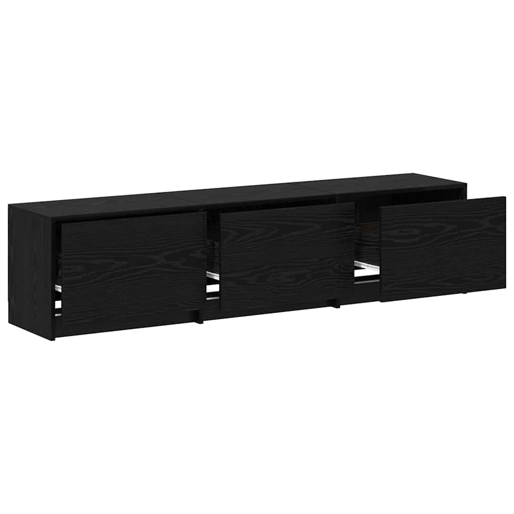TV-bord med LED Sort Eg 165 x 34 x 40 cm Konstrueret træ