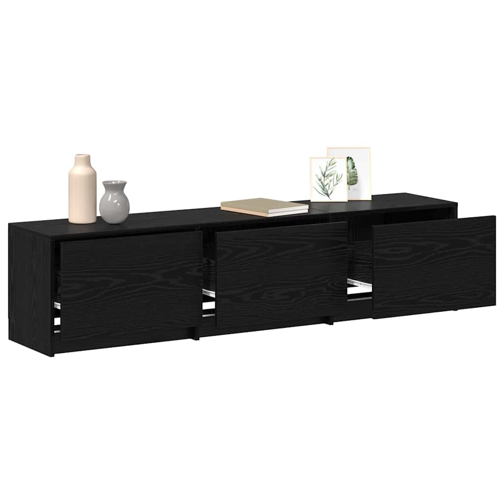 TV-bord med LED Sort Eg 165 x 34 x 40 cm Konstrueret træ