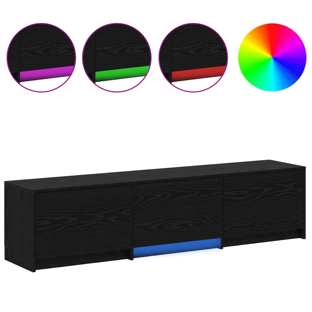 TV-bord med LED Sort Eg 165 x 34 x 40 cm Konstrueret træ