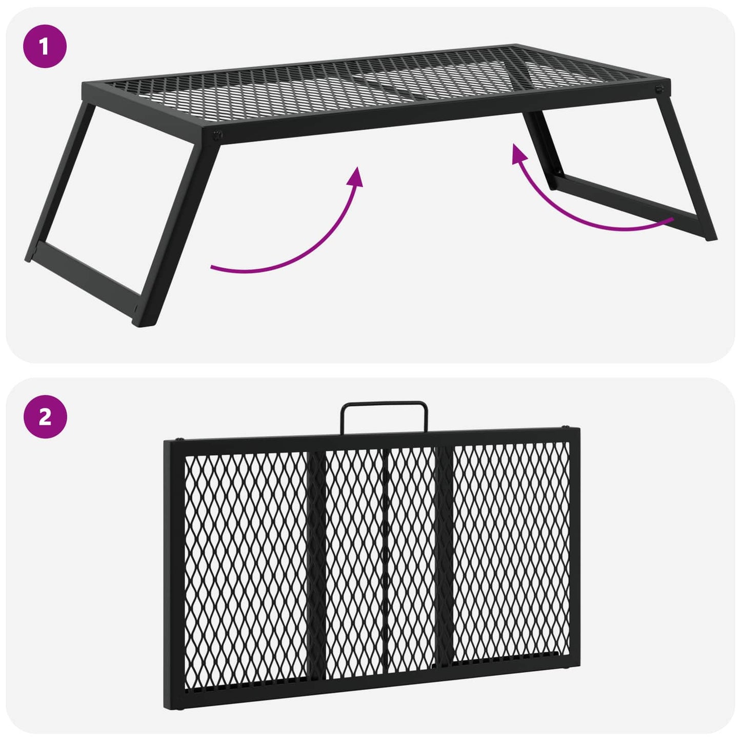 Foldbart Camping Grill 58 x 31 x 2 cm Legeret Stål Sort