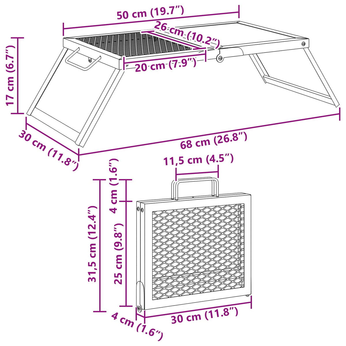 Foldbart Camping Grill 31,5 x 26,5 x 4 cm Legeret Stål Sort