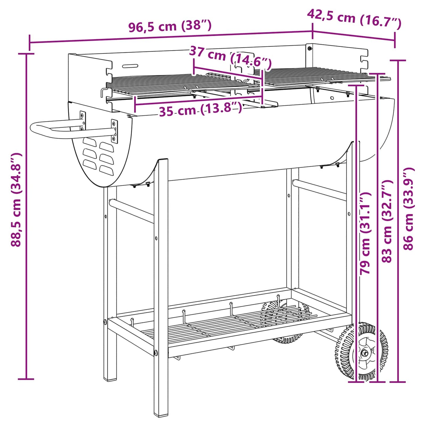 Kulgrill 96,5 x 42,5 x 88,5 cm Sort