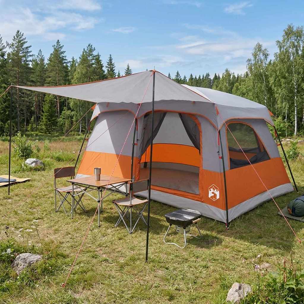 Familietelt 10-personers Grå og orange Polyester og Stål
