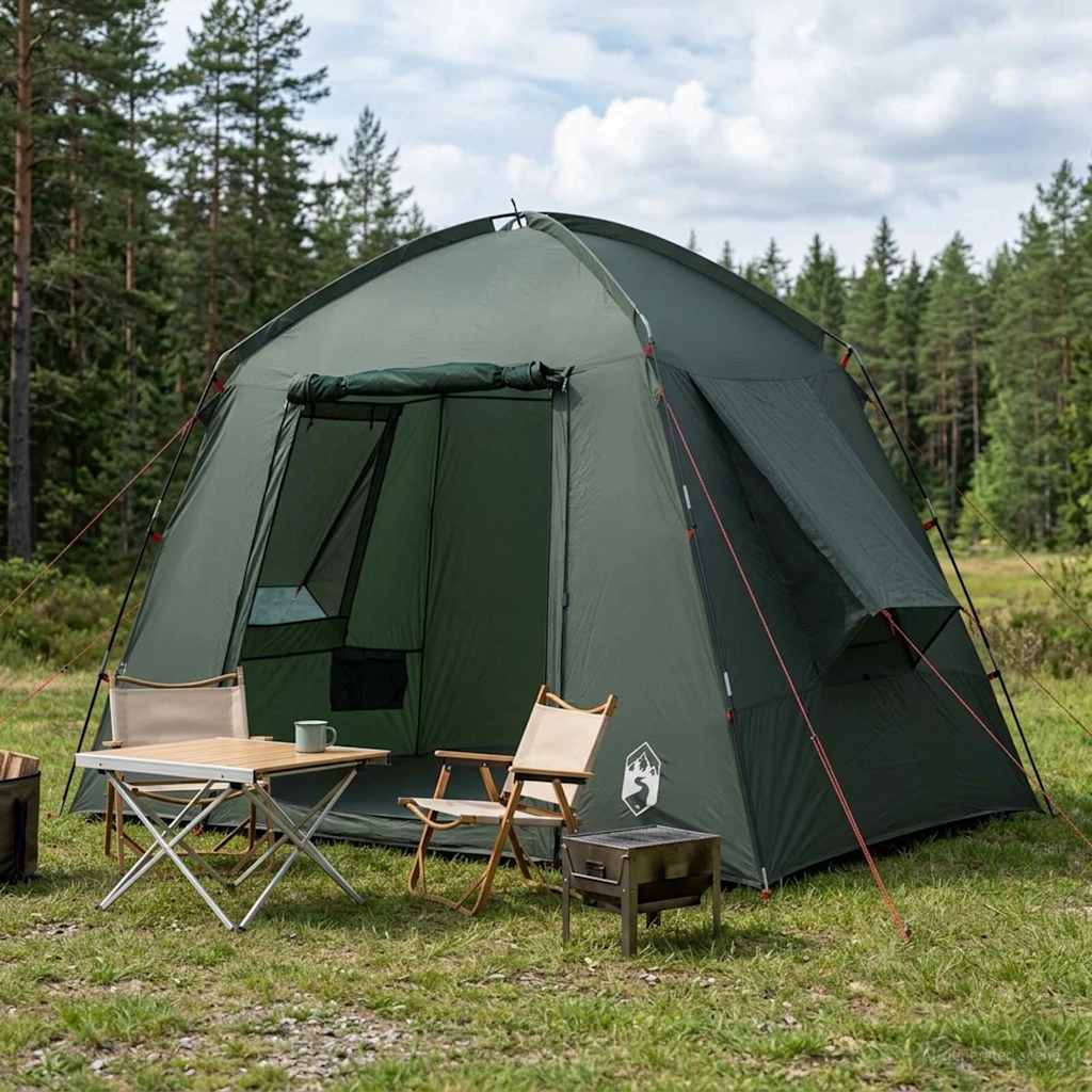 Hyttetelt med tag Army Grøn 210 x 210 x 138 cm Polyester