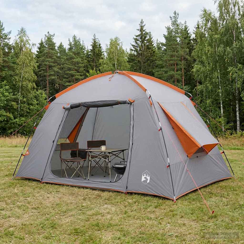 Hyttetelt med tag Grå og orange 300 x 210 x 156 cm Polyester