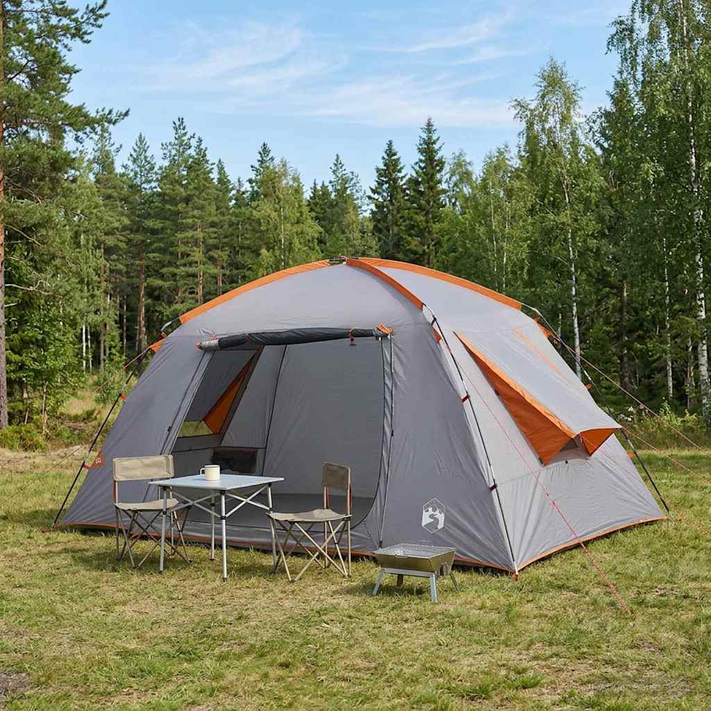 Hyttetelt med tag Grå og orange 400 x 210 x 180 cm Polyester