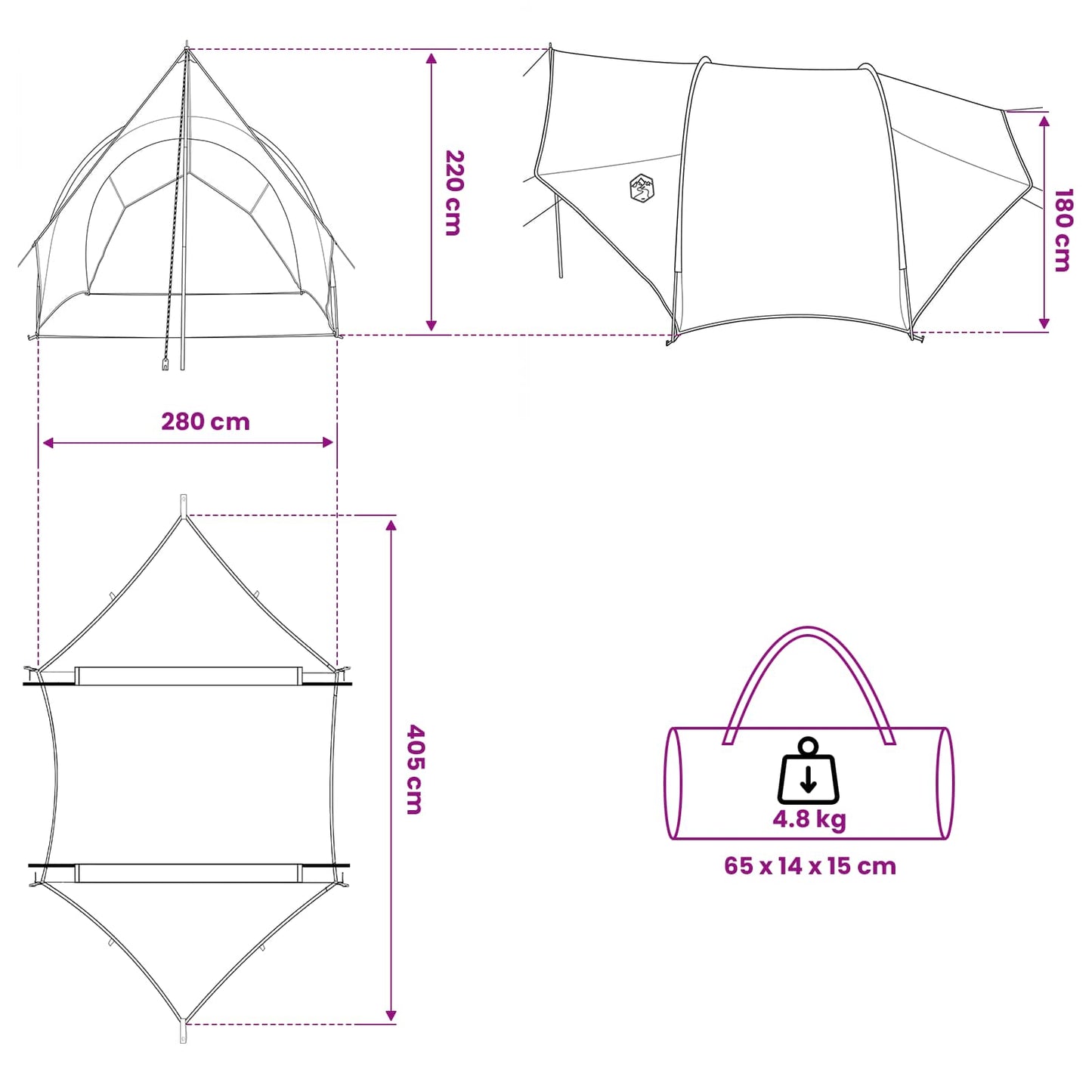 Tailgate awning vandafvisende 405 x 280 x 220 cm Grøn