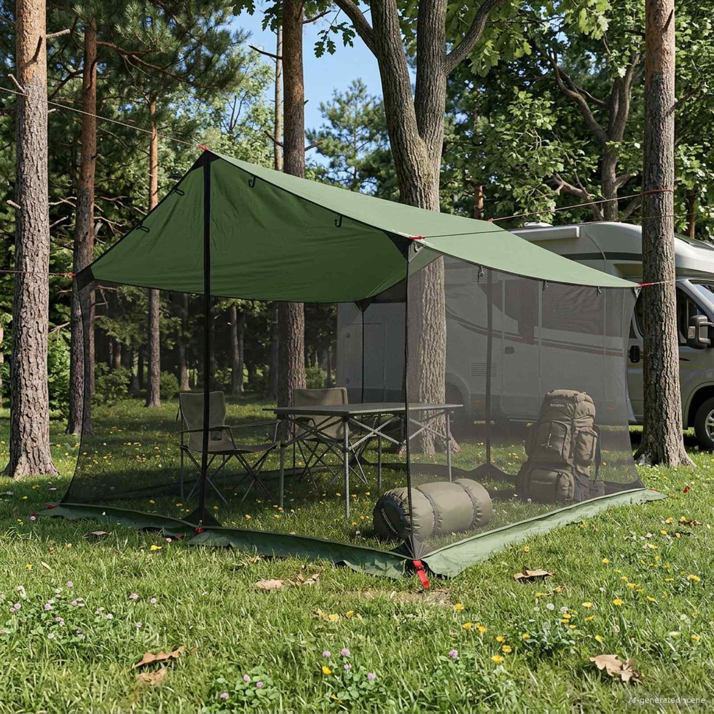 Camping tarp med mesh vægge 340 x 260 x 220 cm Grøn