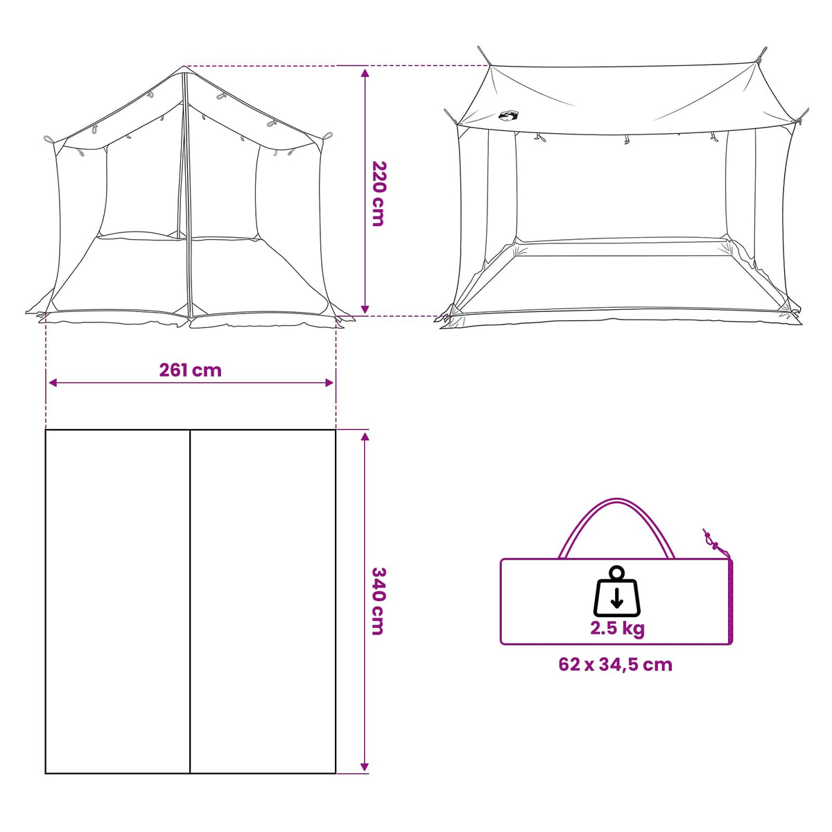 Camping tarp med mesh vægge 340 x 260 x 220 cm Grå og orange