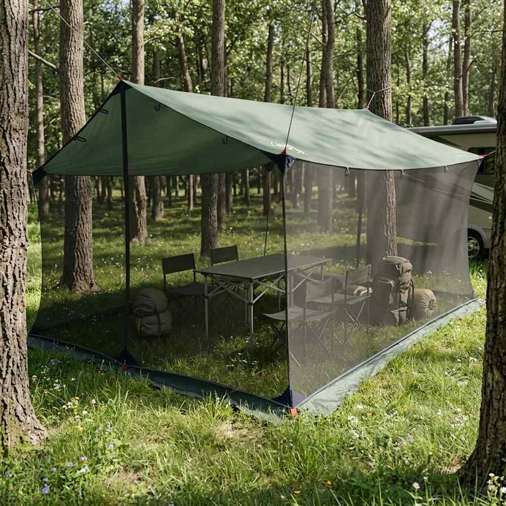 Camping tarp med mesh vægge 340 x 260 x 220 cm Army Grøn