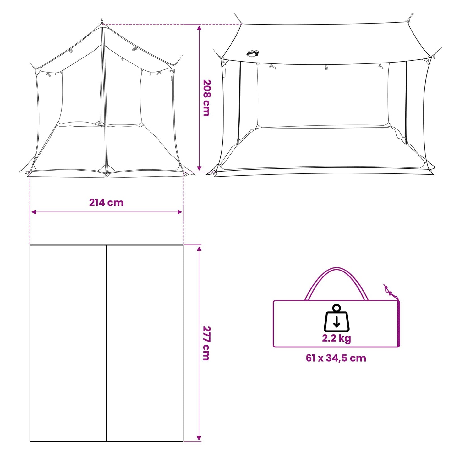 Camping tarp med mesh vægge 270 x 210 x 210 cm Blå