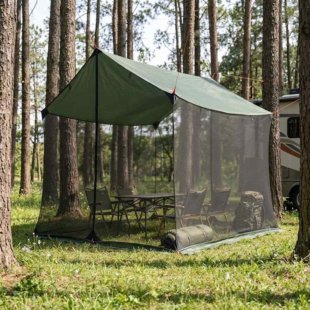 Camping tarp med mesh vægge 270 x 210 x 210 cm Army Grøn