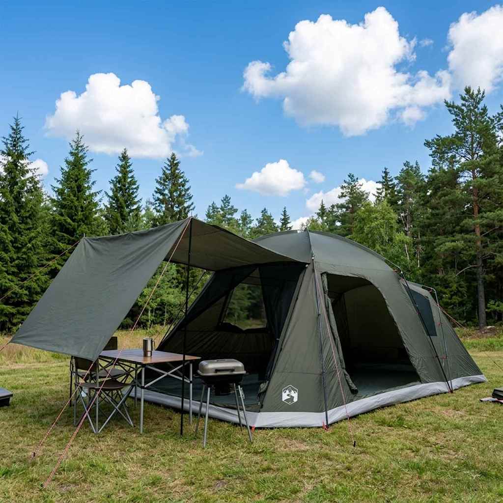 Hyttetelt med tag Army grøn 12-person Polyester og Stål