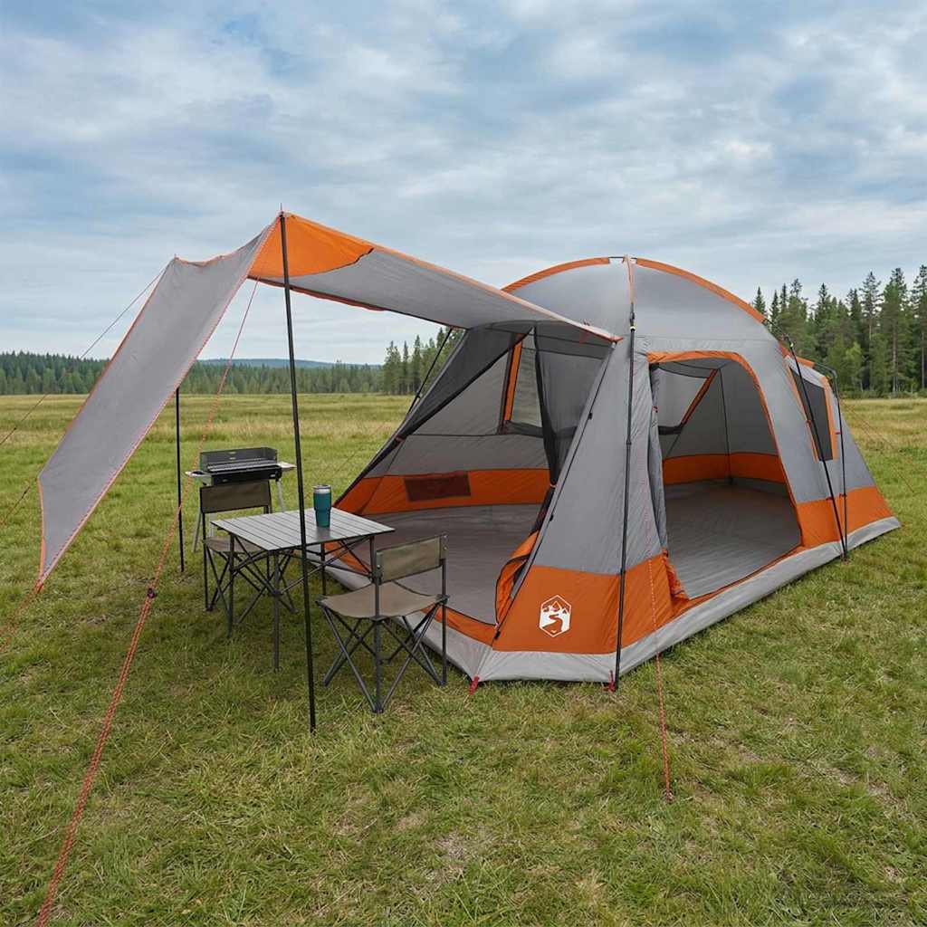 Hyttetelt med tag Grå og orange 8-personers Polyester og Stål