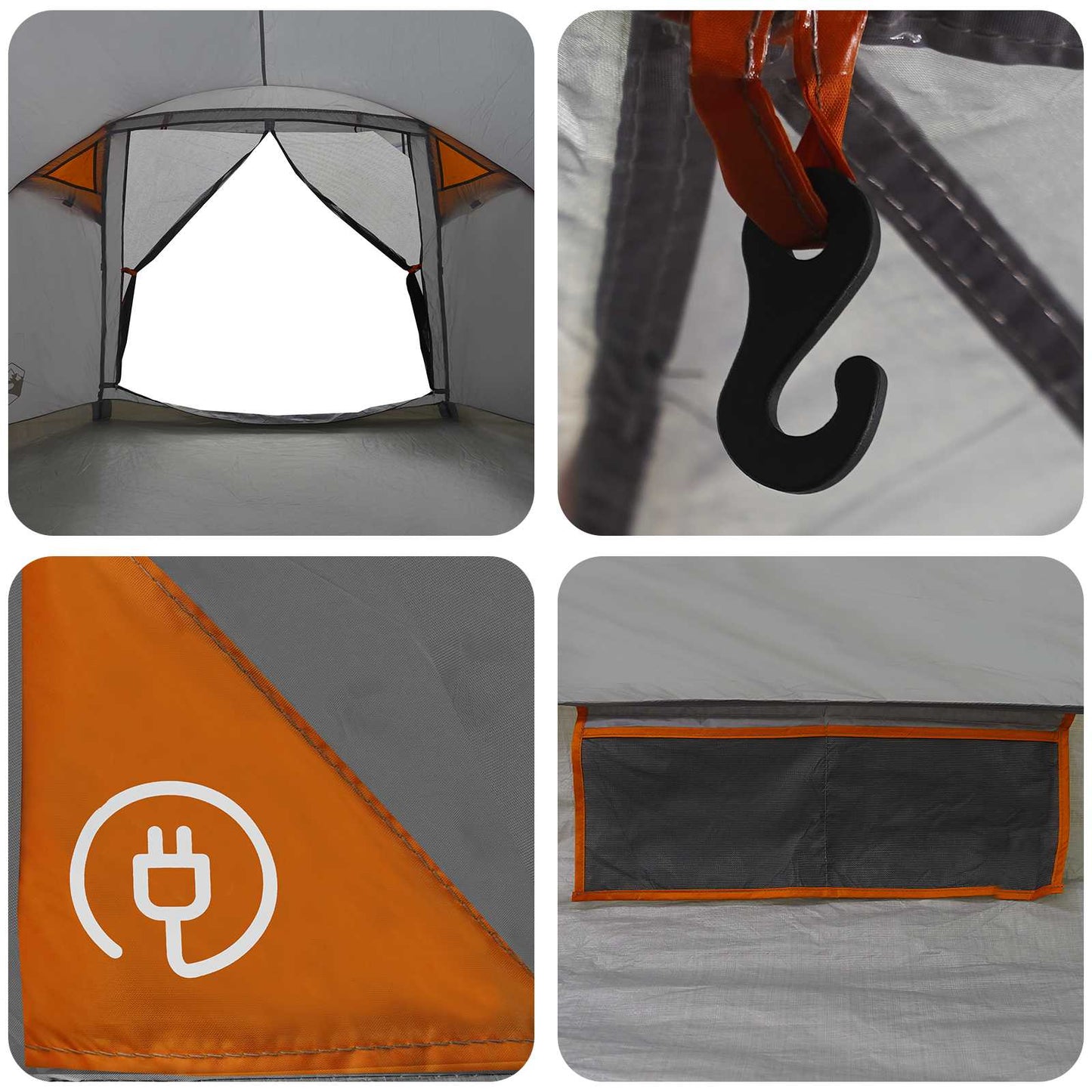 Hyttetelt med tag Grå og orange 6-personers Polyester og Stål