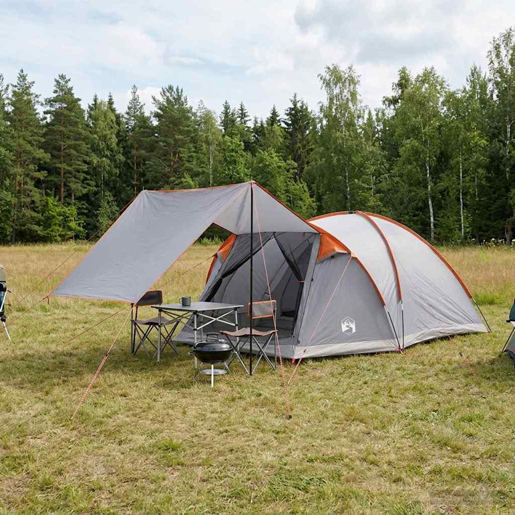 Hyttetelt med tag Grå og orange 6-personers Polyester og Stål