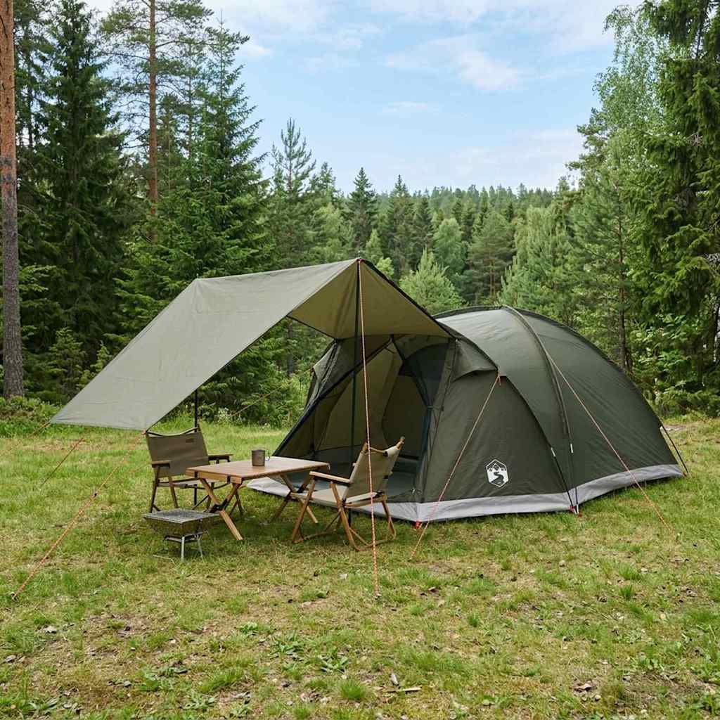 Hyttetelt med tag Army grøn 6-personers Polyester og Stål