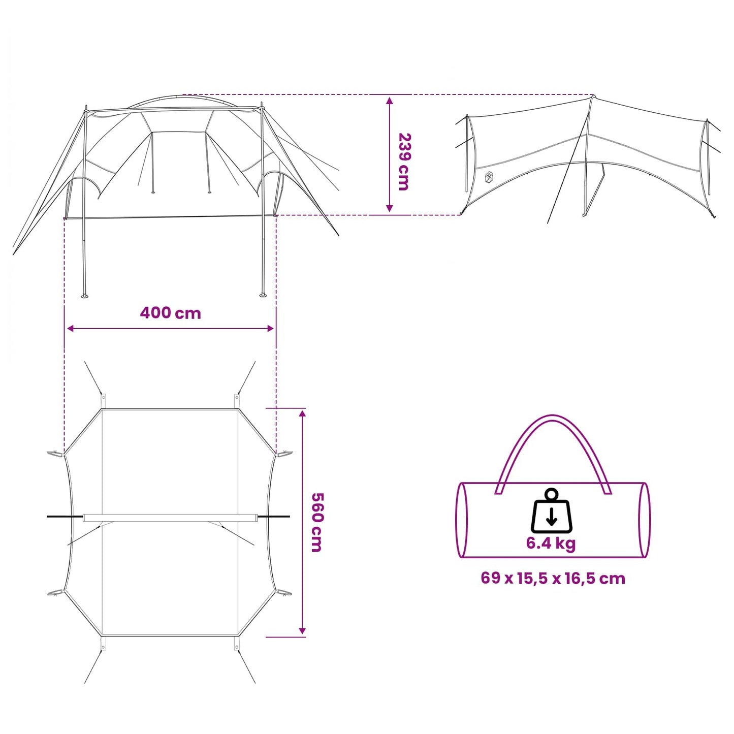 Camping tarp vandafvisende Grøn 550 x 400 x 230 cm