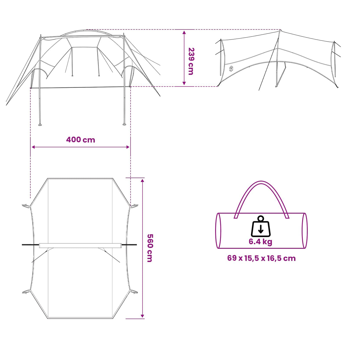 Camping tarp vandafvisende Grå og orange 550 x 400 x 230 cm