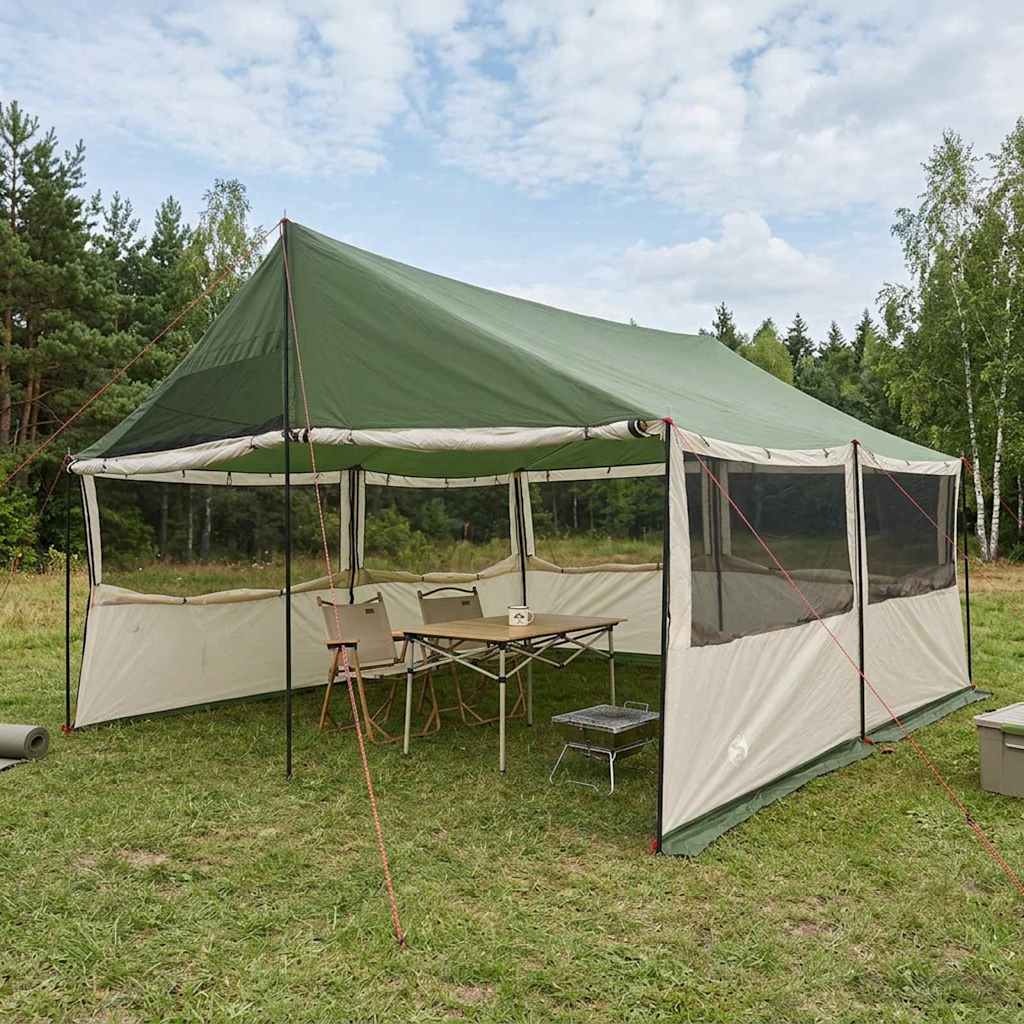 Familietelt med tag Grøn 450 x 400 x 265 cm Polyester og Stål