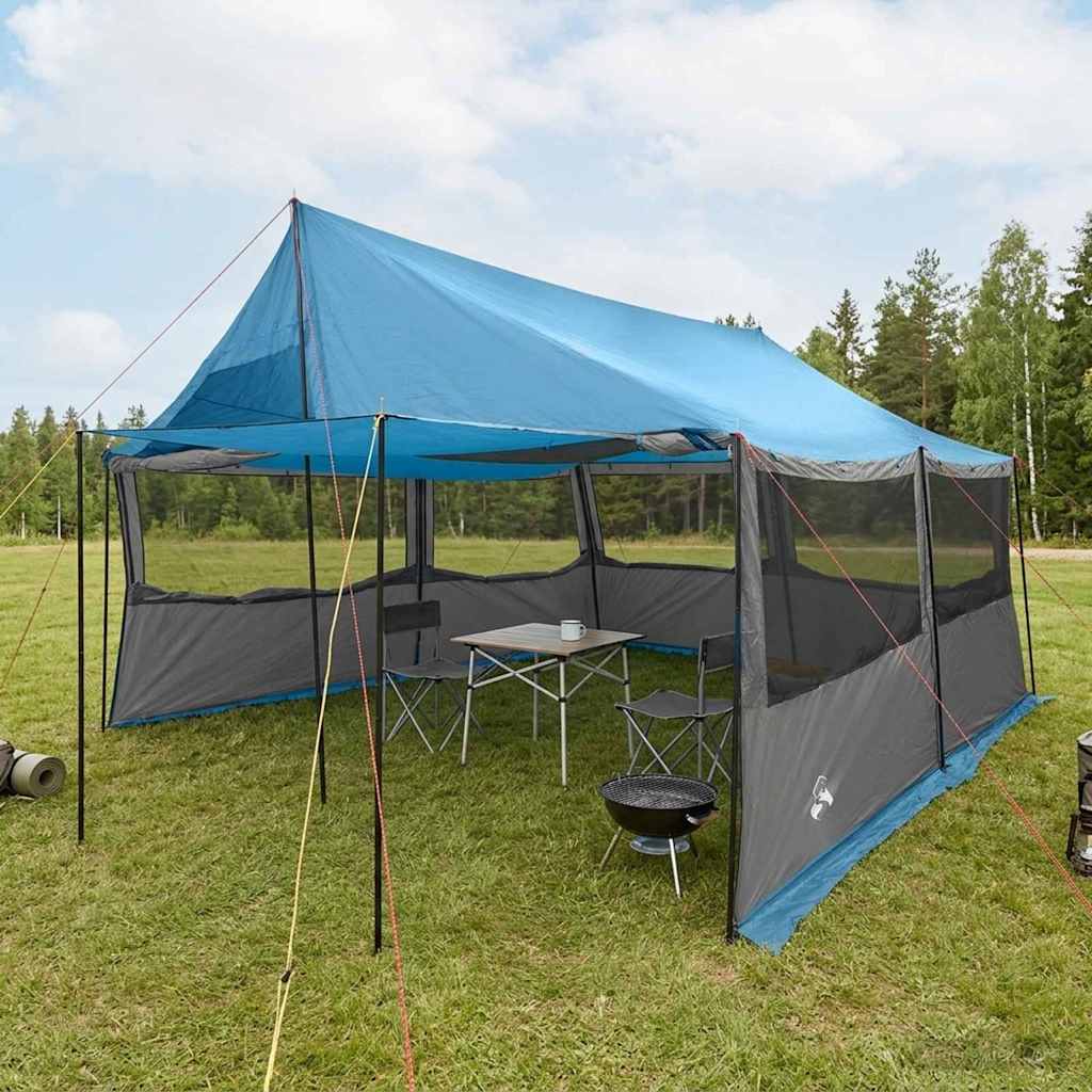 Familietelt med tag Blå 450 x 400 x 265 cm Polyester og Stål