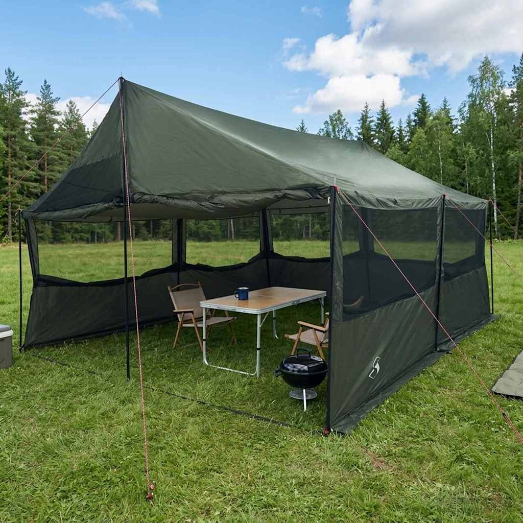 Familietelt Army grøn 450 x 400 x 265 cm Polyester og Stål