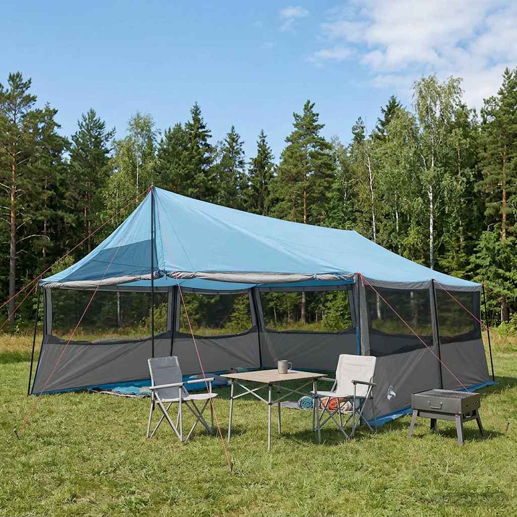 Familietelt med tag Blå 600 x 400 x 268 cm Polyester og Stål