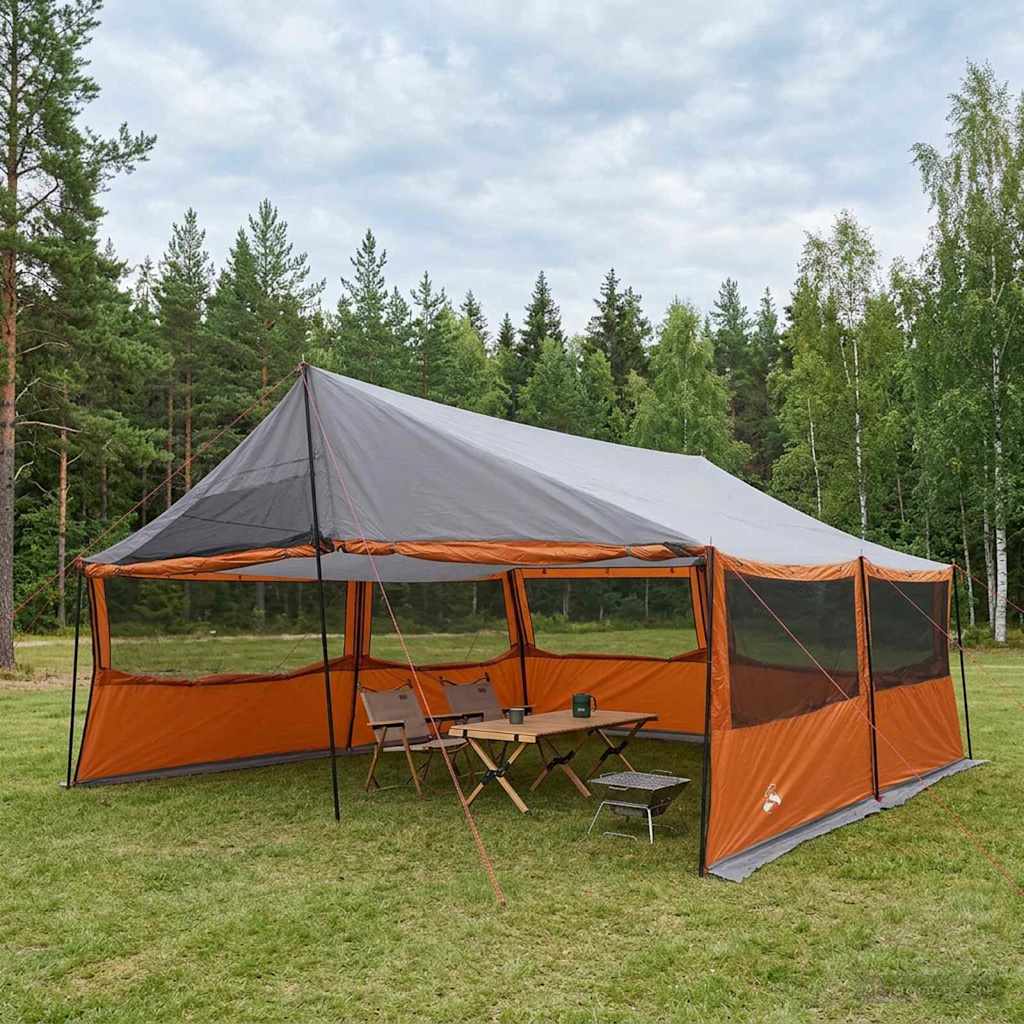Familietelt Grå og orange 600 x 400 x 268 cm Polyester og Stål