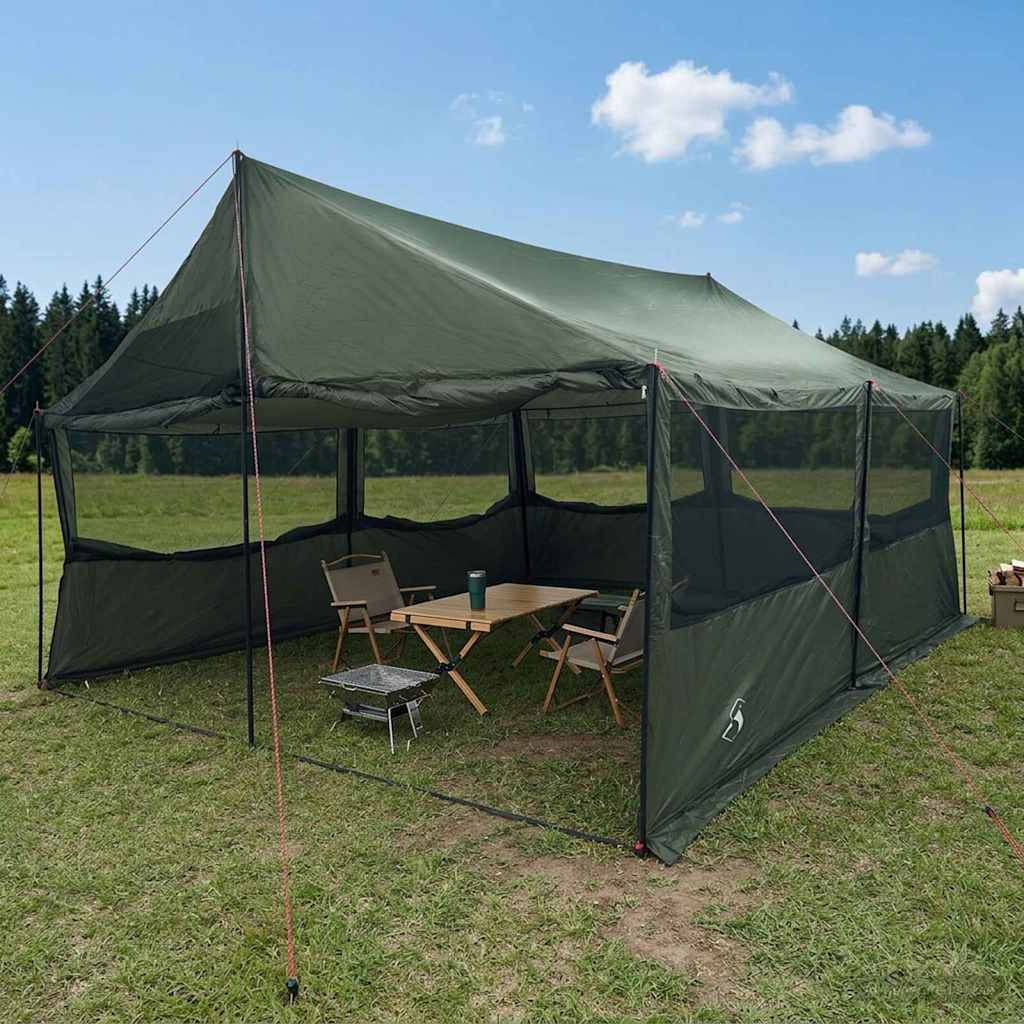 Familietelt Army grøn 600 x 400 x 268 cm Polyester og Stål
