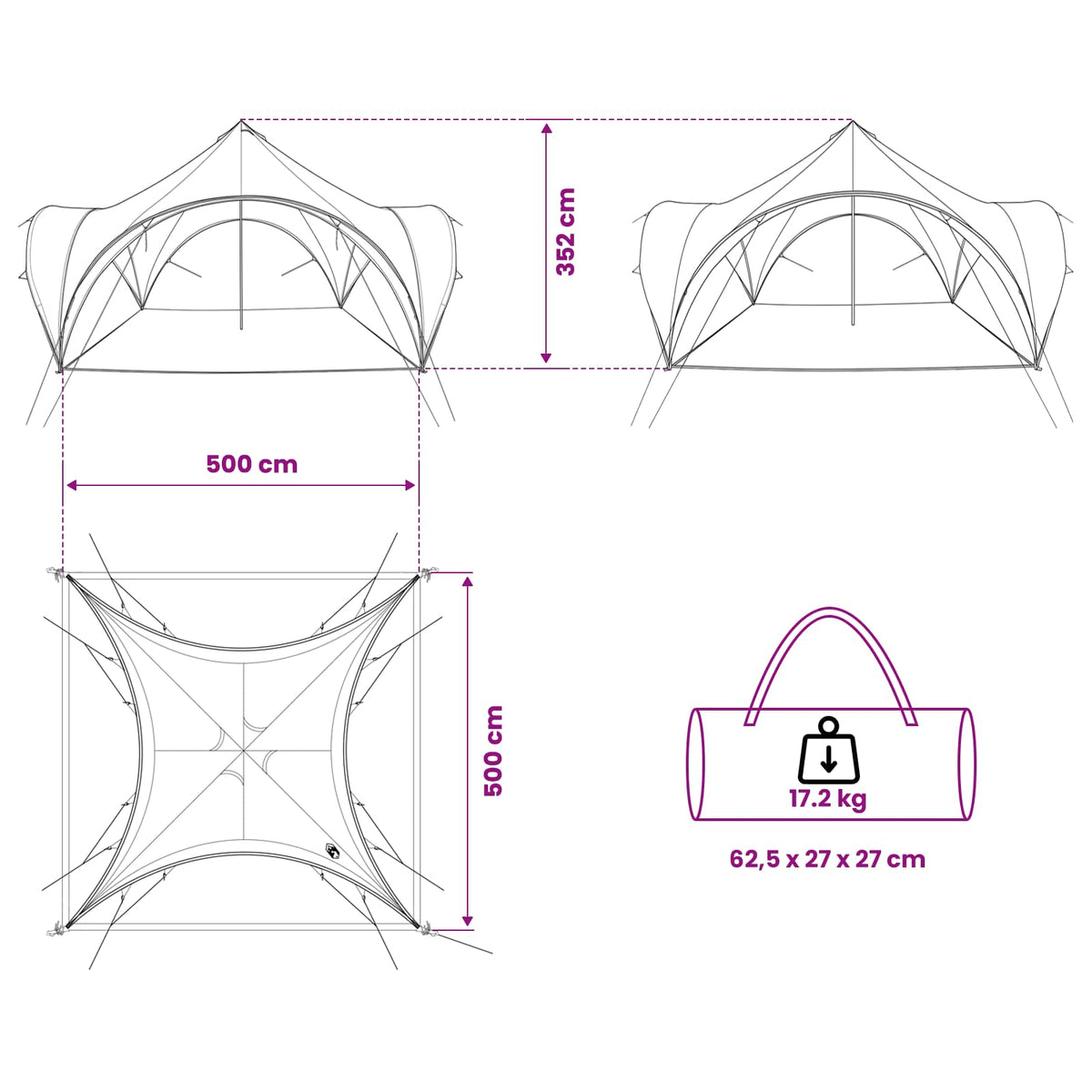 Party Tent Grå og orange 500 x 500 x 350 cm Polyester og Stål
