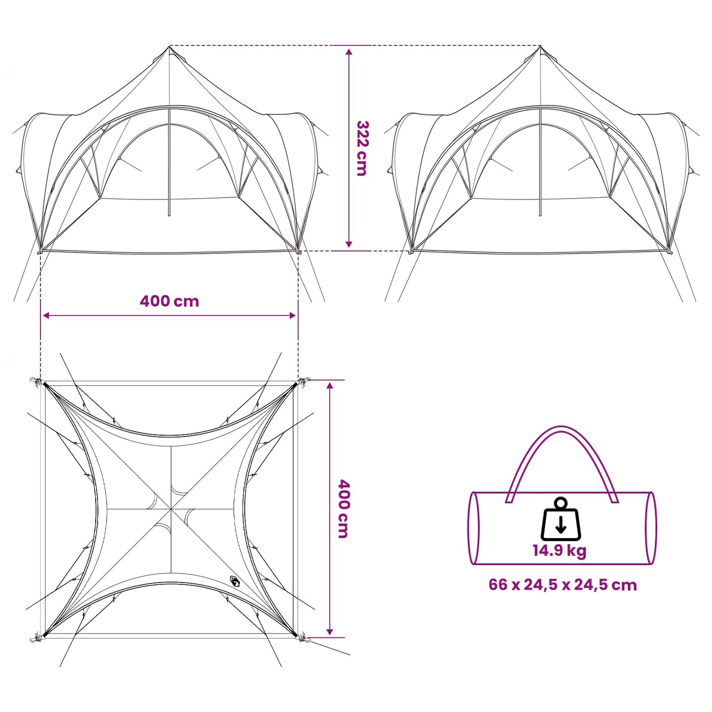 Party Tent med tag Blå 400 x 400 x 320 cm Polyester og Stål