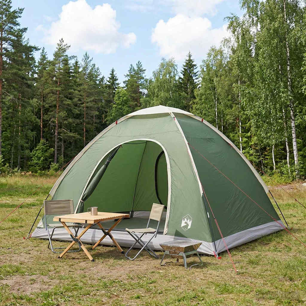 Camping telt 4-personers Grøn 185T Polyester med PU belægning